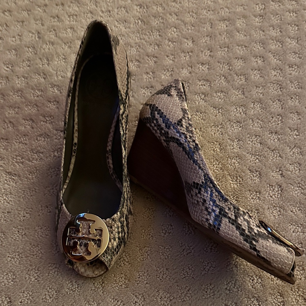 Tory Burch Snakeskin Pattern Wedges
